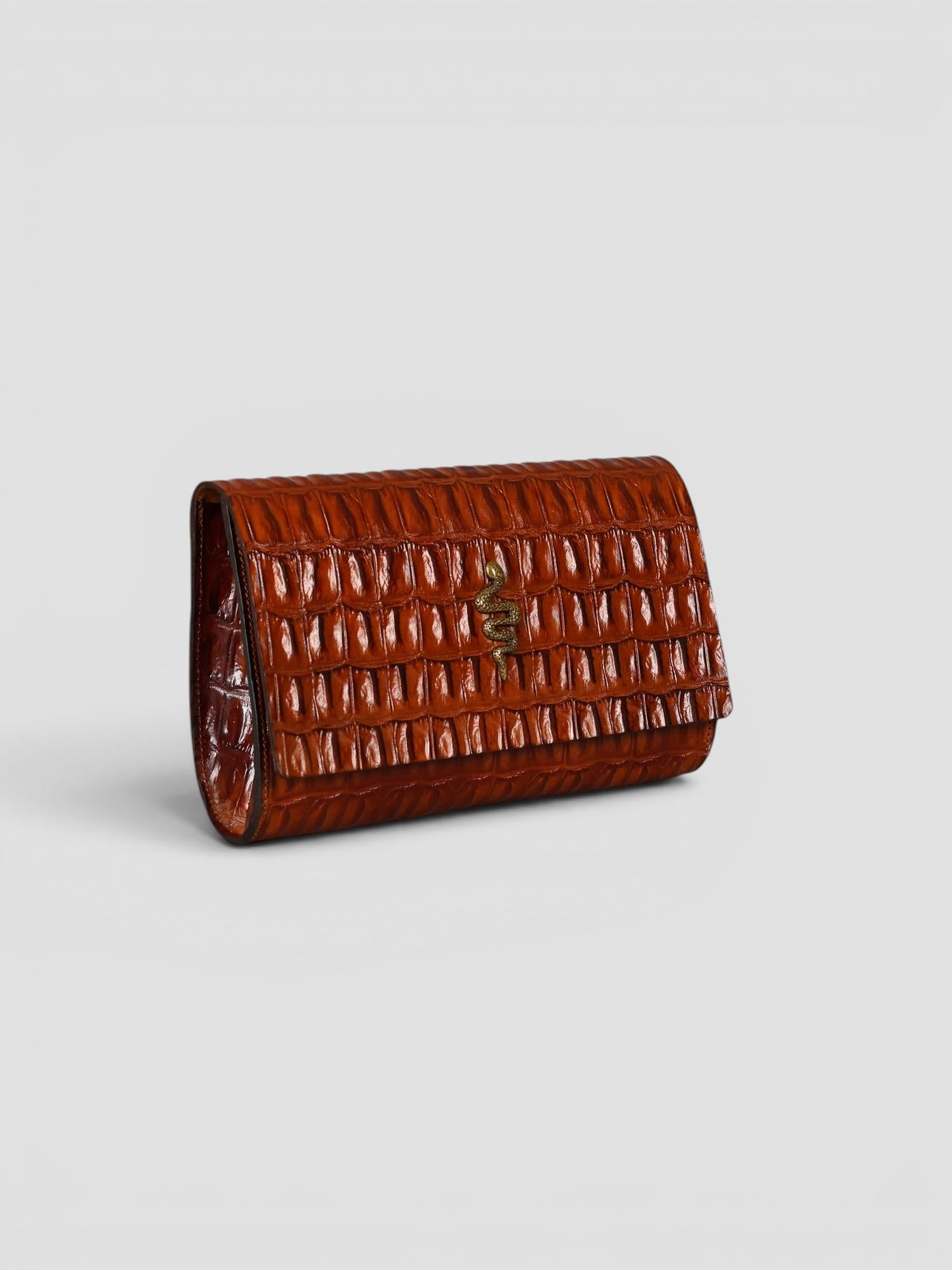 Clutch artigianale in pelle stampa cocco cognac POCHETTE COGNAC ALBERTO LUTI 