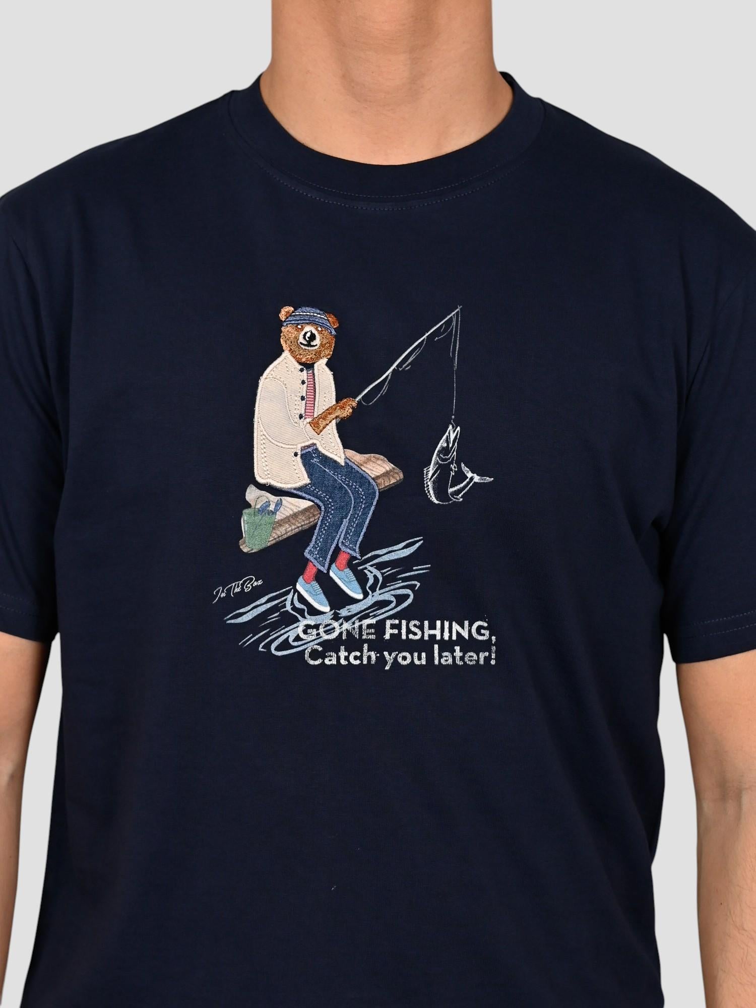 T-shirt blu navy MR. BOX GONE FISHING SS260012 BLUE NAVY INTHEBOX 
