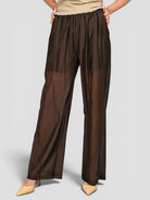 Pantalone marrone WW31821 mussola WW31821 MARRONE WHITE WISE 