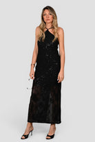 Abito nero A157 T016 ricamo paillettes A157-T016 NERO ISABELLE BLANCHE PARIS 