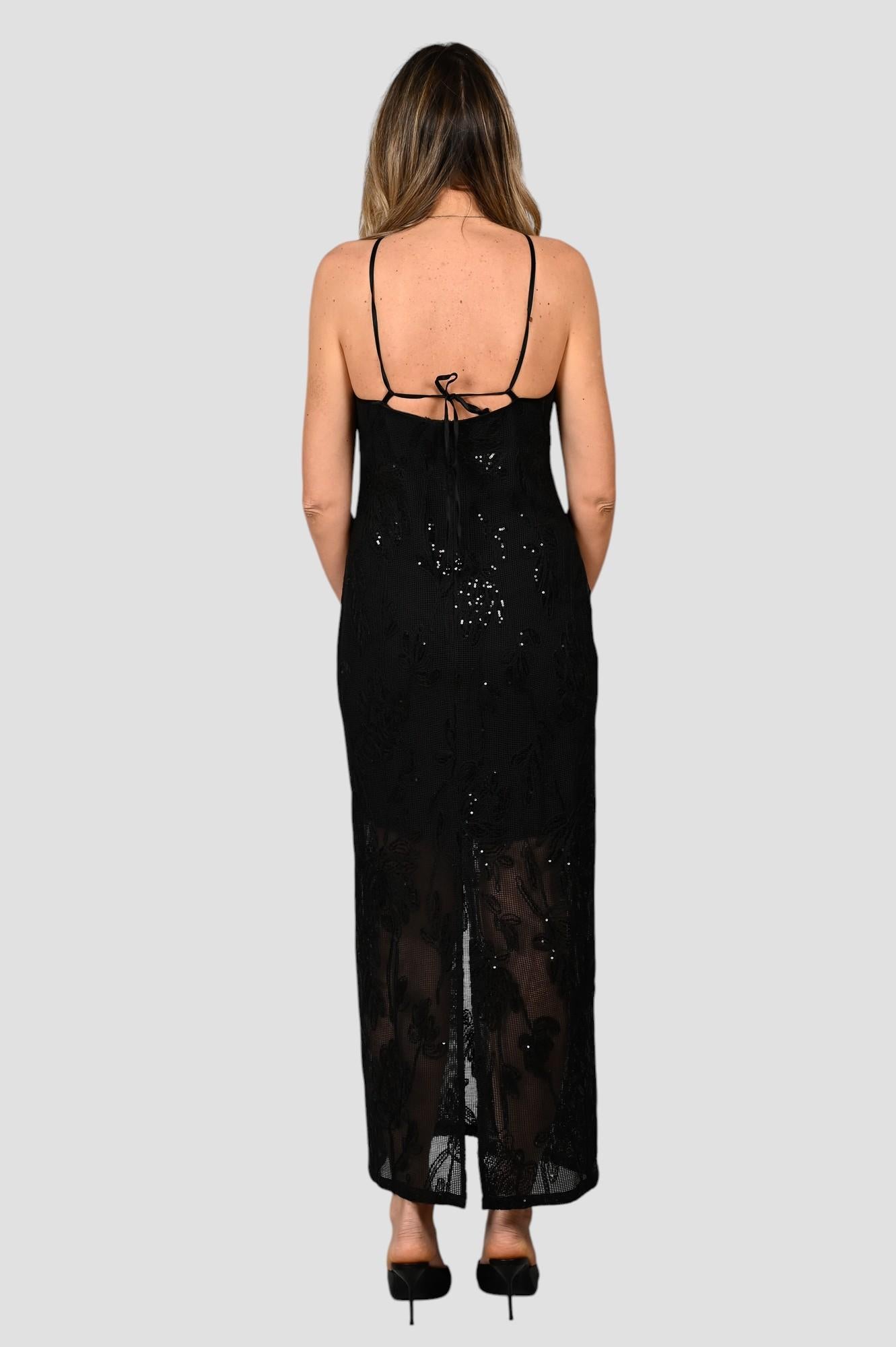 Abito nero A157 T016 ricamo paillettes A157-T016 NERO ISABELLE BLANCHE PARIS 