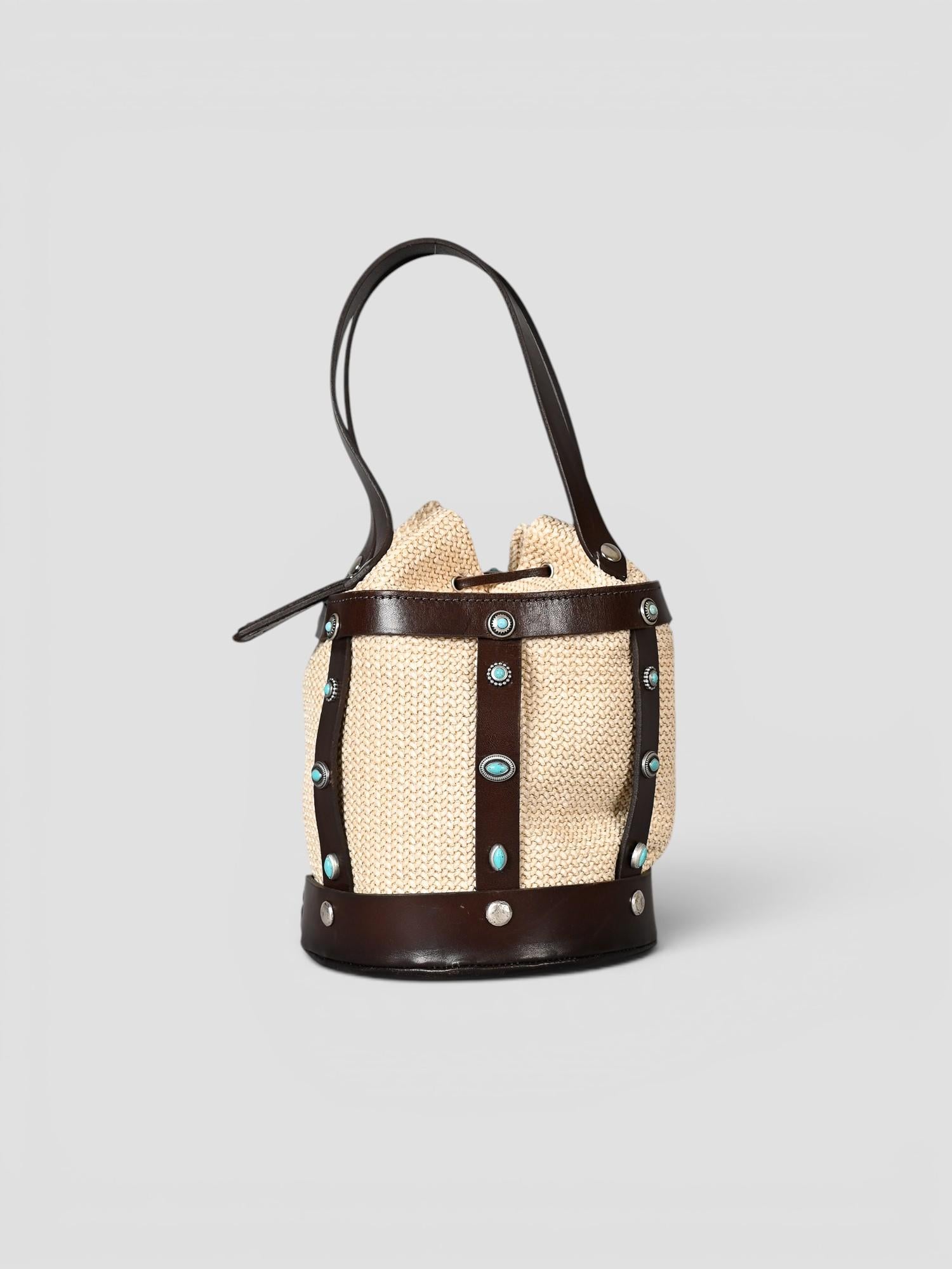 Bucket bag in pelle e rafia artigianale CESTINO RAFIA ALBERTO LUTI 