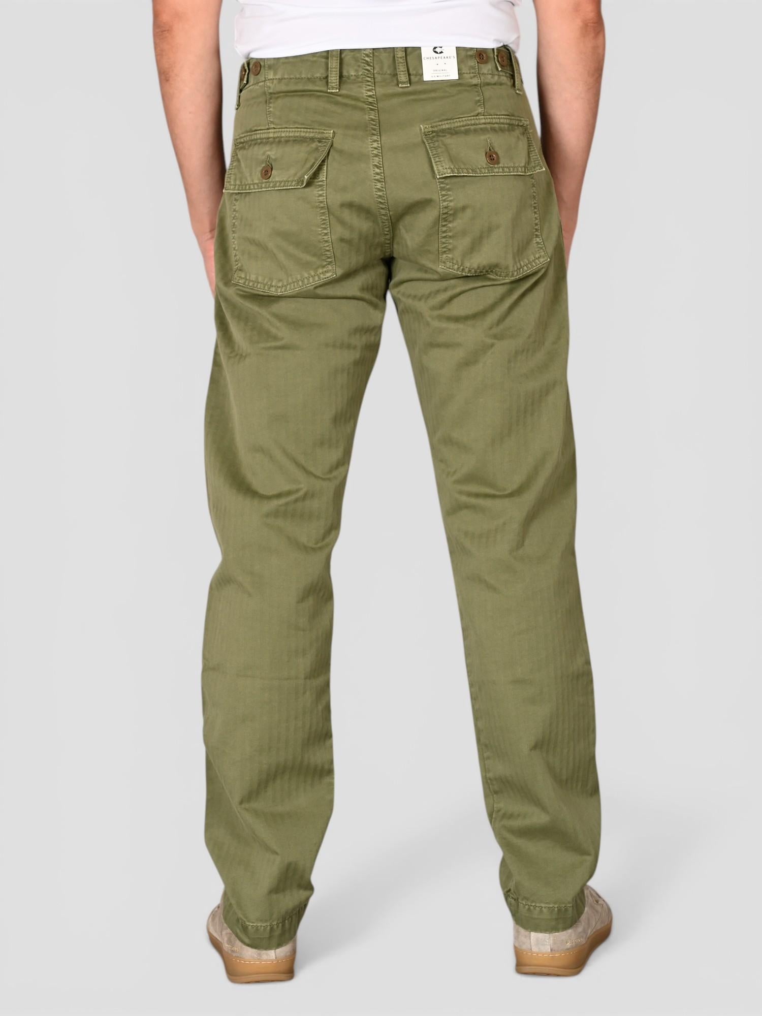 Pantalone military FATIGUE HERRINGBONE FATIGUE HBT MILITARY GREEN CHESAPEAKE'S 