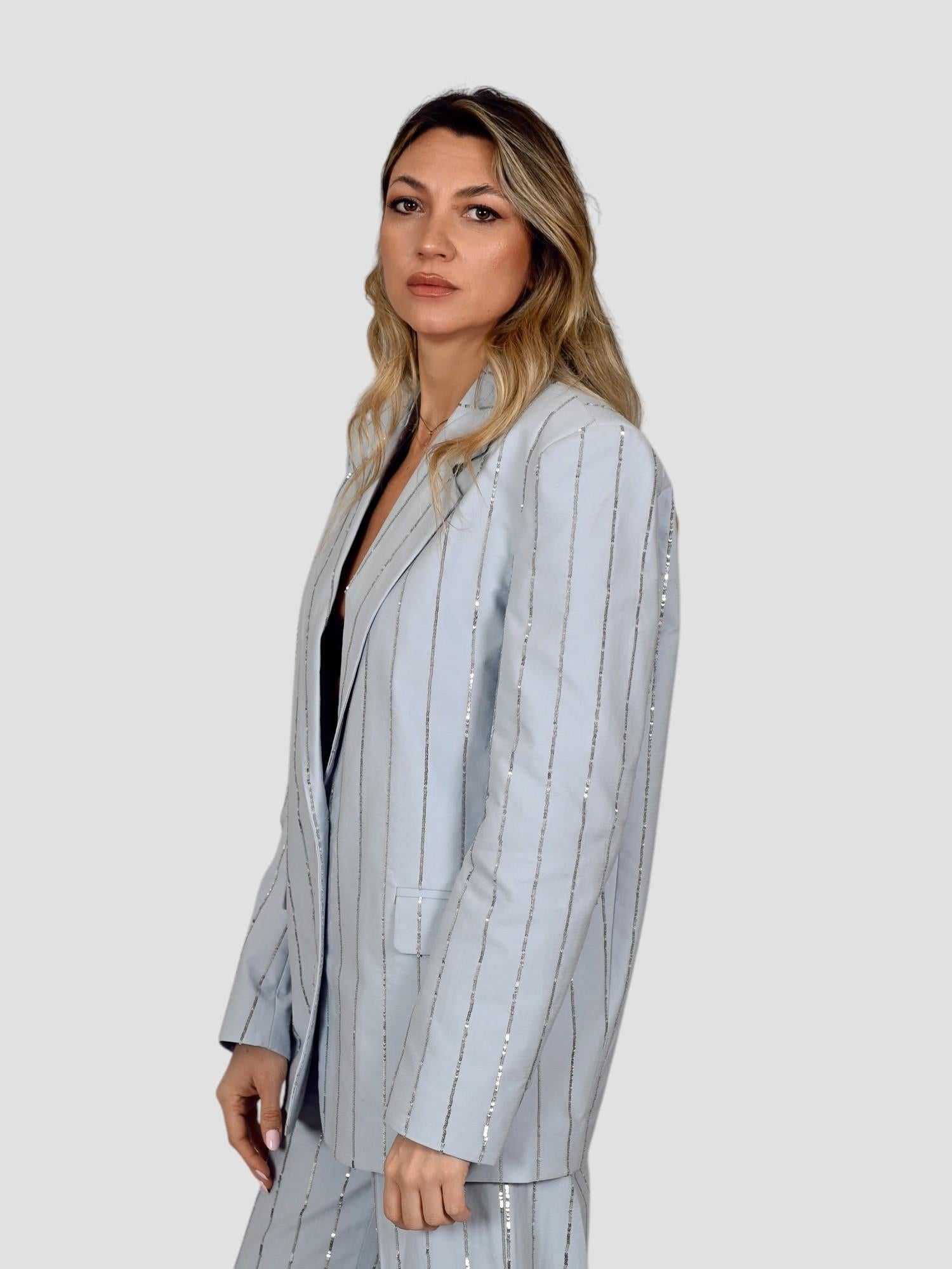 Blazer sartoriale J058 T006 ricamo paillettes J058-T006 CELESTE ISABELLE BLANCHE PARIS 