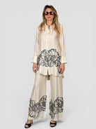 Pantalone raso WW31807 stampa floreale WW31807 PANNA WHITE WISE 
