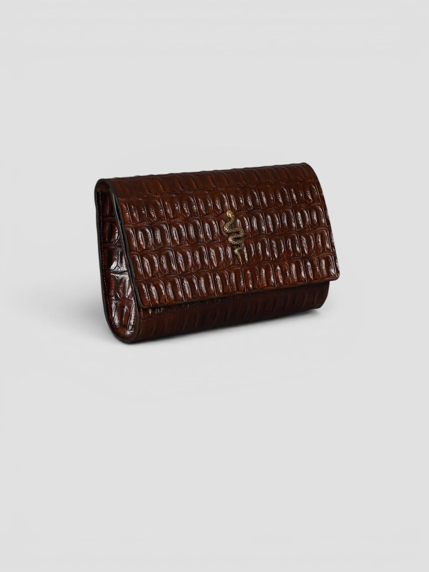 Clutch artigianale in pelle stampa cocco moro POCHETTE COCCO ALBERTO LUTI 