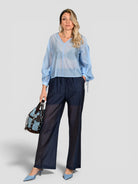 Pantalone blu WW31821 mussola WW31821 BLU WHITE WISE 