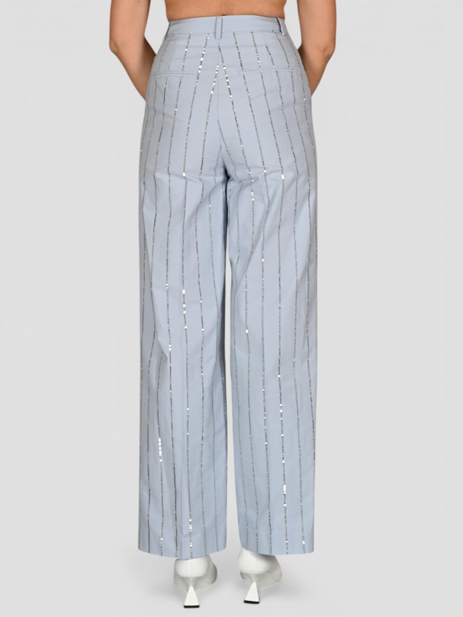 Pantalone sartoriale P062 T006 ricamo paillettes P062-T006 CELESTE ISABELLE BLANCHE PARIS 