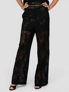 Pantalone nero P161 T016 ricamato paillettes P161-T016 NERO ISABELLE BLANCHE PARIS 