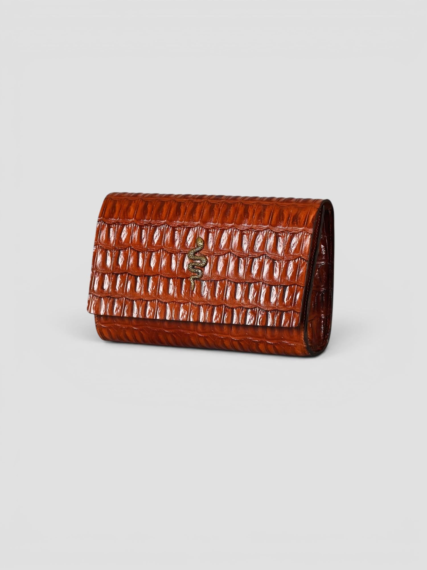 Clutch artigianale in pelle stampa cocco cognac POCHETTE COGNAC ALBERTO LUTI 
