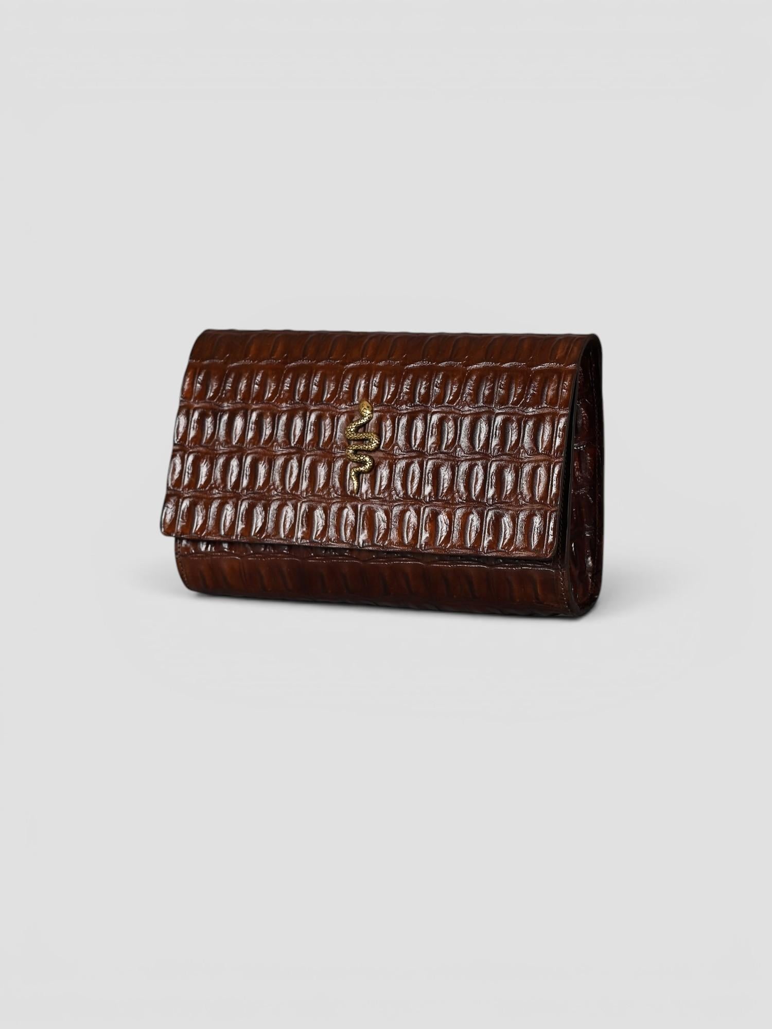 Clutch artigianale in pelle stampa cocco moro POCHETTE COCCO ALBERTO LUTI 