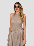 Top traforato M143 F004 tencell taupe M143-F004 TAUPE ISABELLE BLANCHE PARIS 